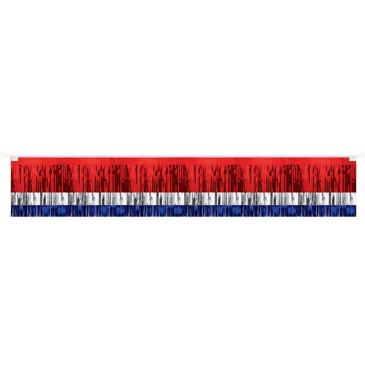 Beistle 10ft. Red, Silver & Blue 3-Ply Metallic Fringe Drape